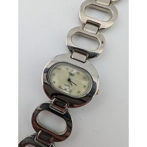 Figaro Couture Watch Women 29mm Case Pearl Dial 7.25" Silver Band- New Battery